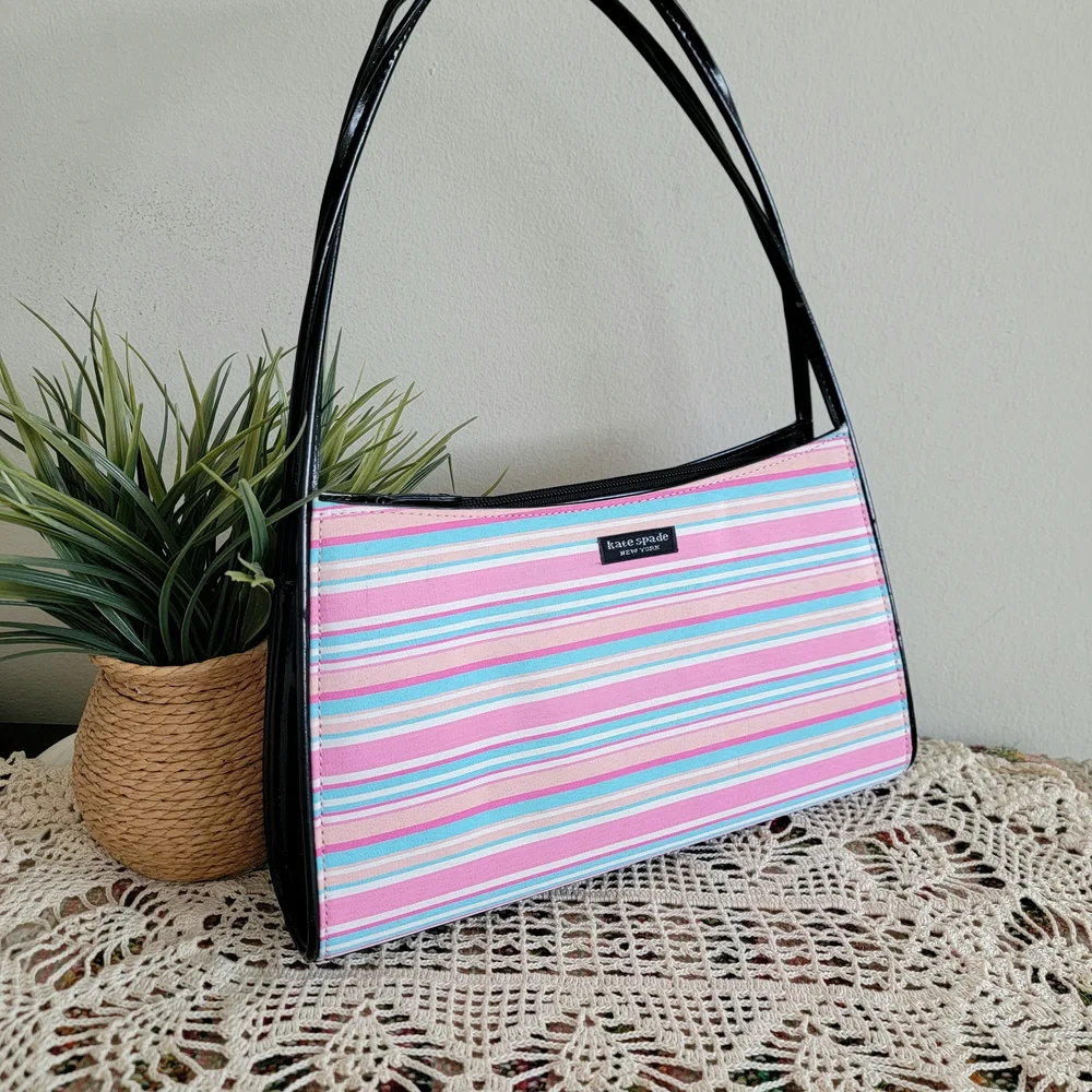 Kate Spade Pink and Blue Striped Shoulder Bag Set